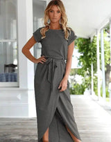 Versatile Wrap Midi Dress in Assorted Colors-Darkgray-56