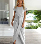 Versatile Wrap Midi Dress in Assorted Colors-LightGrey-77
