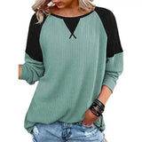 Women's Casual Contrast Sleeve Top-Green-2