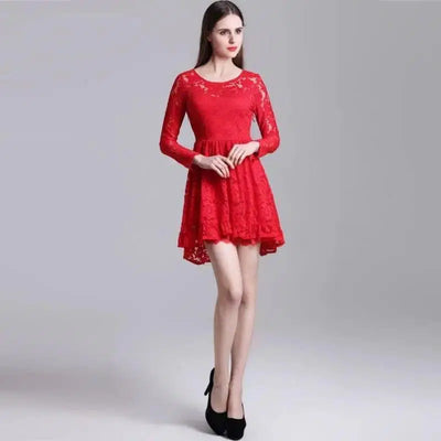 Wild Beauty Hollow Lace Mini Dress-Red-2