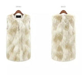 Faux Fur Sleeveless Fashion Vest for Women-Yellow+white mixed-2