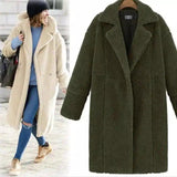 women's cashmere long-sleeved solid color long coat-Green-2