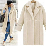 women's cashmere long-sleeved solid color long coat-White-4