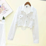 Women's denim short coat-White-3