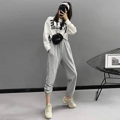 Women's loose high waist casual pants-Light Grey-3