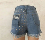 Women's ripped jeans baggy shorts rivet hot pants-4