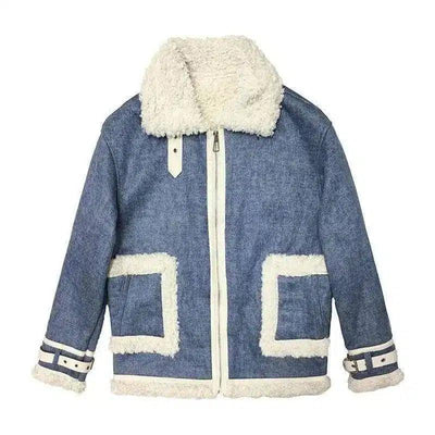 Winter Fleece Jacket and Casual Pants Set-Blue-2