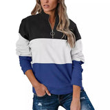 Women's Zip Collar Pullover Sweatshirt-Black white blue-1