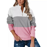 Women's Zip Collar Pullover Sweatshirt-White ash powder-2