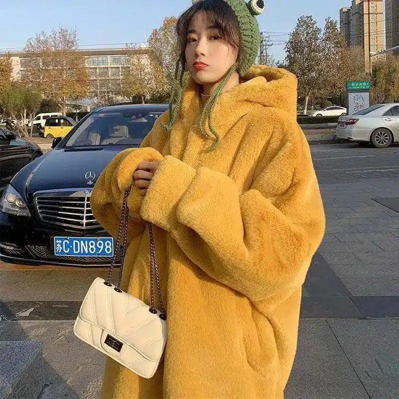 Women's Winter Loose Large Size Imitation Mink Plush Fur-Yellow-1