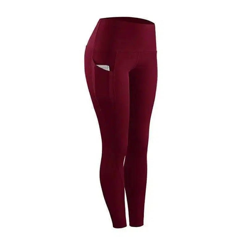 Women's Yoga Pants Running Pants Tights Tummy Control-Red-5