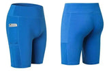 Women's Yoga Shorts Side Pockets Fitness Running Elastic-Blue-30