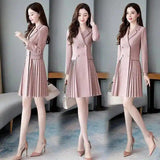 Women's Double-Breasted Pleated Dress Coat-Pink-3