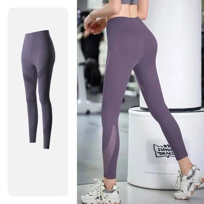 Yoga pants pocket running sports cropped trousers-Purple-4