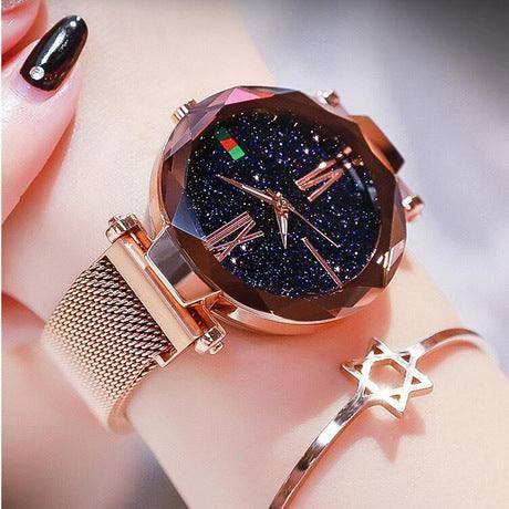 Luxury Women Watches Mesh Ladies Clock Magnet Buckle Starry-1