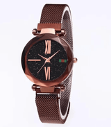 Luxury Women Watches Mesh Ladies Clock Magnet Buckle Starry-Brown-15