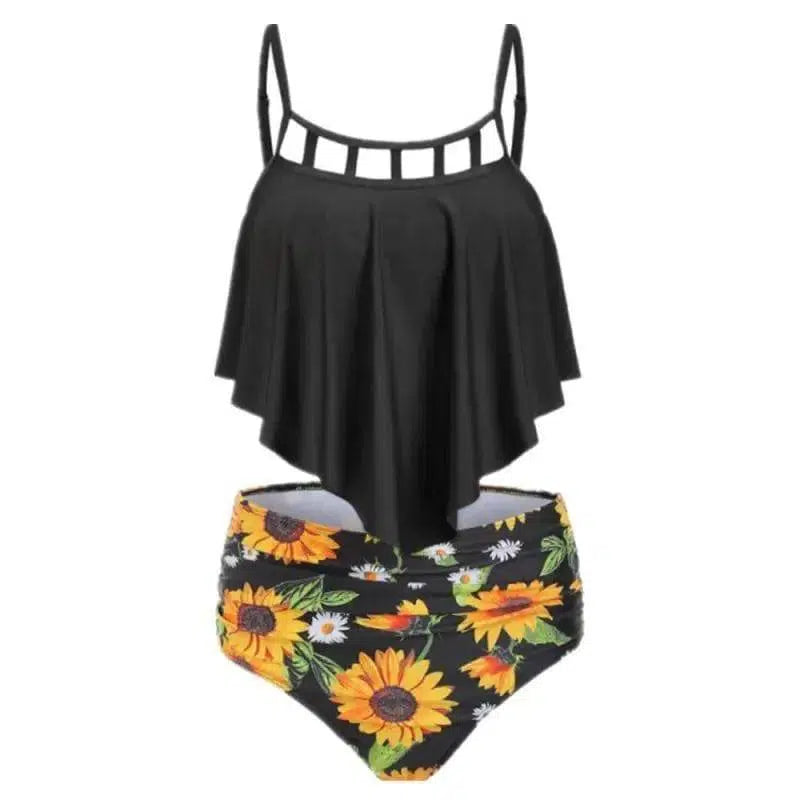 Maillot De Bain Deux Pieces Pour Femmes, Modele Floral,-Black-3