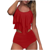 Maillot De Bain Deux Pieces Pour Femmes, Modele Floral,-Red-6