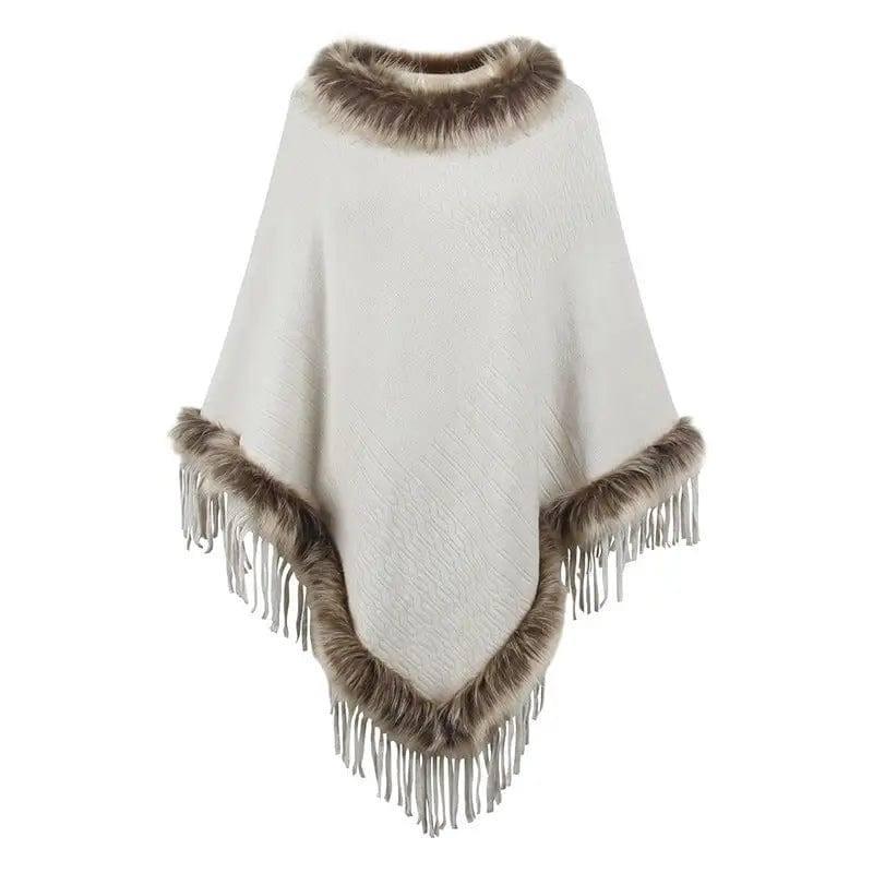 Mao Mao Yu Foreign Trade Knitted Tassel Cloak For Women-Apricot-6