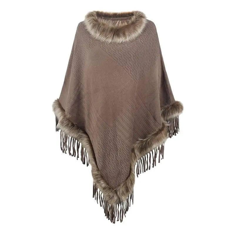 Mao Mao Yu Foreign Trade Knitted Tassel Cloak For Women-Dark Khaki-7