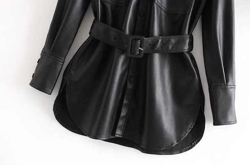 Medium and long PU leather top-2