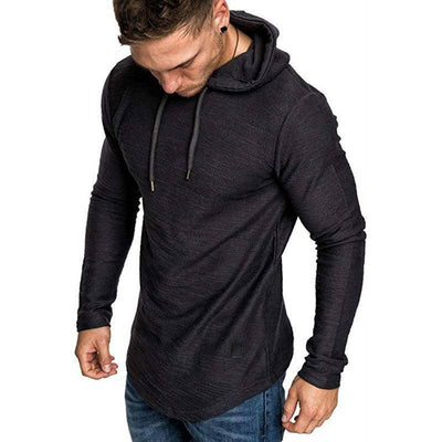 Men Hoodie Sweatshirt Casual Long Sleeve Slim Tops Gym T-shir Khaki / 3XL-Black-7