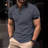 Men's Casual Button Solid Color Short Sleeves Brown / 3XL-4