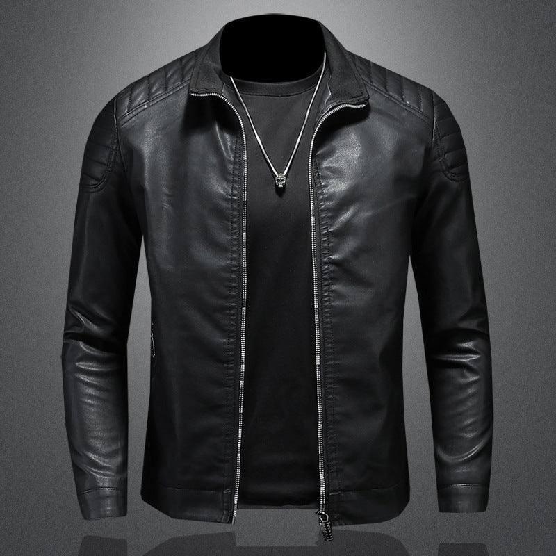 5XL Blue Leather Motorcycle Jacket for Men-Black-2