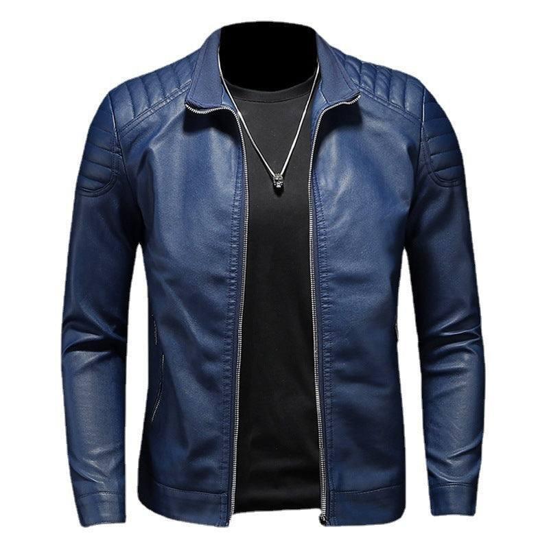 5XL Blue Leather Motorcycle Jacket for Men-3