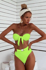 Metal buckle split swimsuit bikini-Fluorescentgreen-6