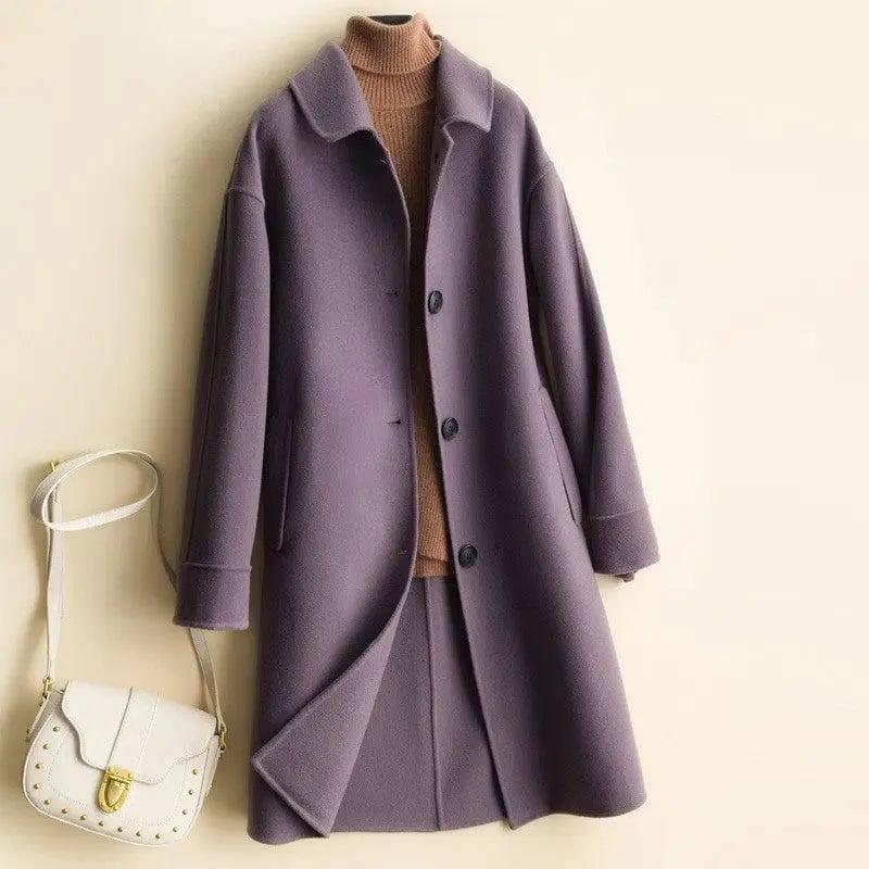 Mid-length women's woolen coat trench coat-Purple-6