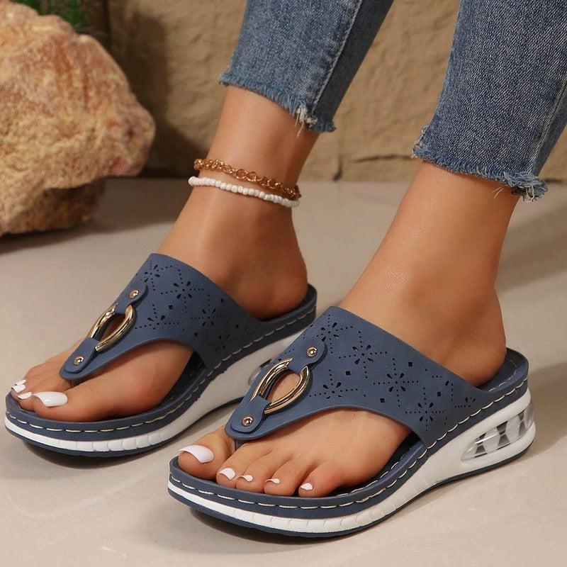 New Air Cushion Thong Sandals Summer Flip Flops Hollow Metal-1