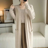 No Buckle Lazy Wind Fashion Long Cardigan Knitted Coat Women-Camel-1