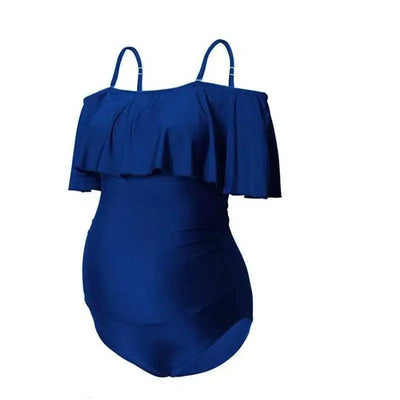 One-piece Pregnant Women's Solid Color Plus Size Flashing-Blue-4