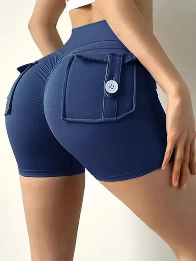 Peach Butt Fitness Shorts Women's Exercise Three-Quarter-DEEP BLUE-15