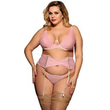 Pink See-through Garter Pajamas Set-2