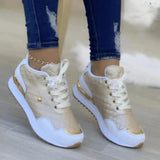 Plaid Sneakers Women Patchwork Lace Up Shoes With Love Decor-Apricot-3