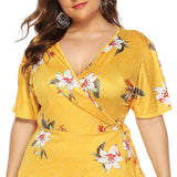 New 2021 summer plus size long dress for women large slim casual short sleeve flower print green V-neck dresses 3XL 4XL 5XL 6XL-5