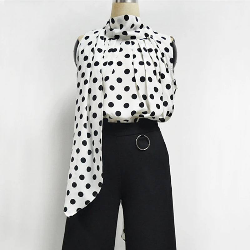 Plus Size Polka Dot Blouse Bow Neckline-3