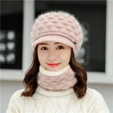 Plush thick warm ear protection scarf hat-Lightpink-6