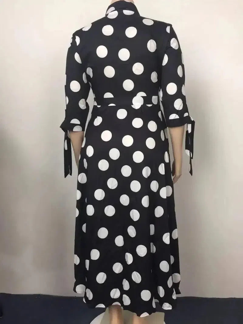 CM.YAYA Autumn Dot Print Button Up Plus Size XL-5XL Women Blousers Maxi Dress Vestidos Streetwear Long Dresses Vestidos-6