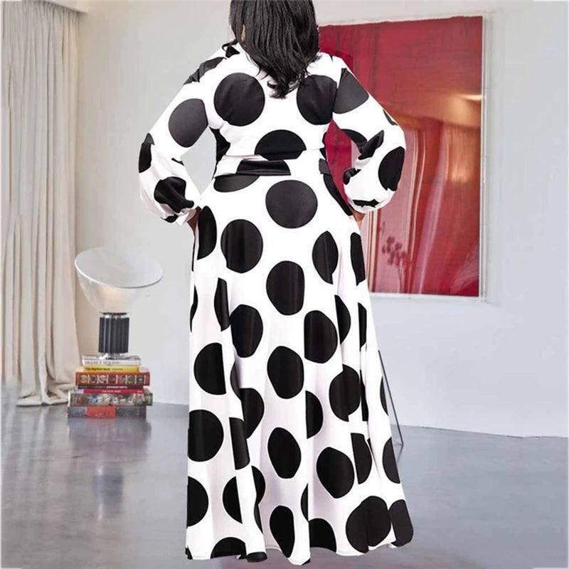 Plus Size Clothing Women Boho Long Maxi Dress 5XL Casual Dots Dresses Bow Elegant Ladies Big Shirt Dress Wholesale Dropshipping-3