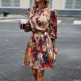 Printed Dress Autumn Elegant Long Sleeve Dress-8