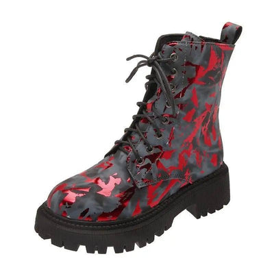 Printed Martin boots women-Red-1