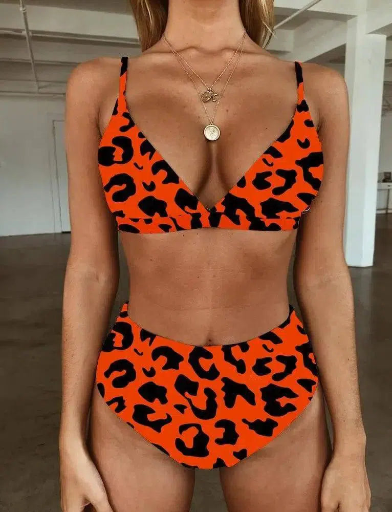 Printed high waist bikini-Red-2