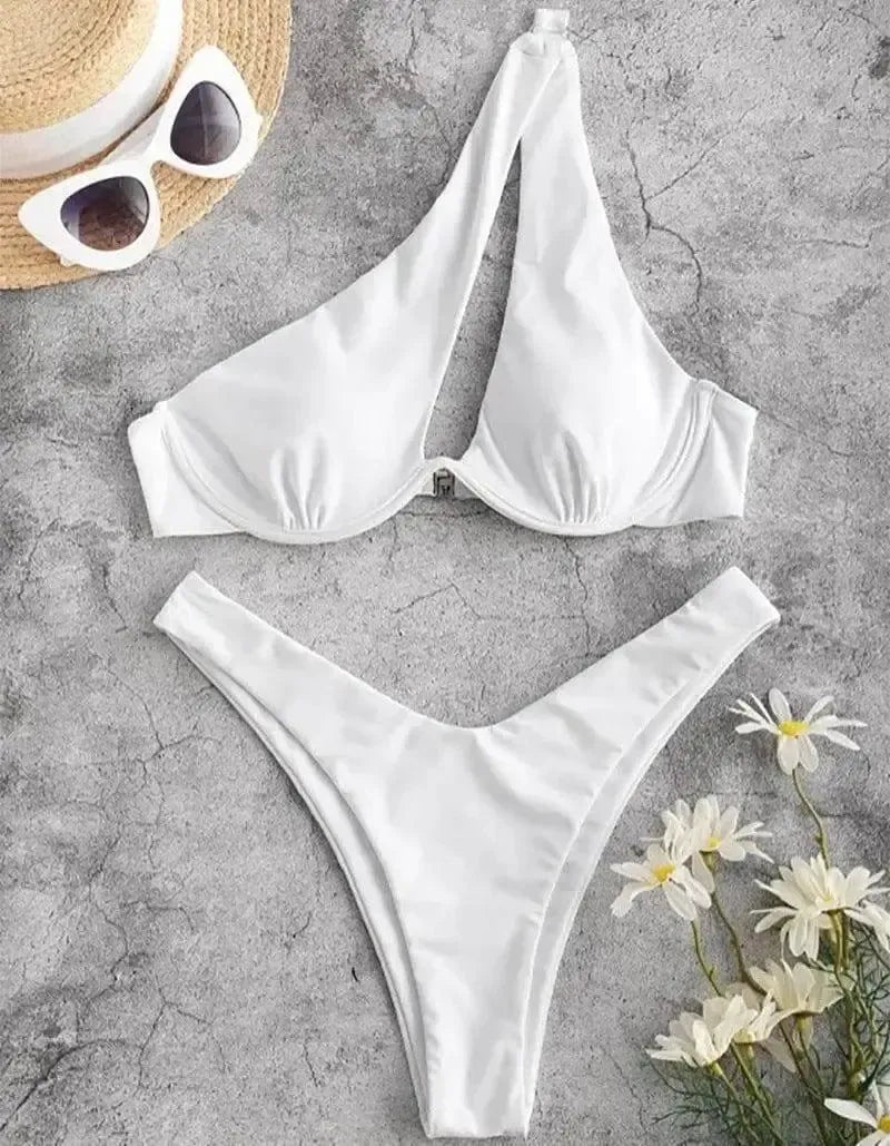 Pure Color Split European And American Ladies Hot Spring-White-2