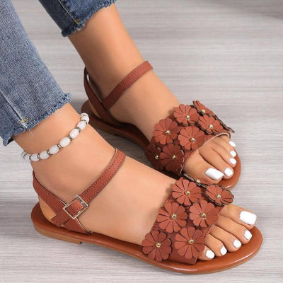 Retro Flowers Sandals Summer Casual Versatile Round Toe-1