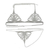 Rhinestone Claw Chain Body Chain Set Sexy Bra Panty Set-Silver-7