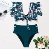 Ruffled Bikini Split Swimsuit European And American-DarkBlue-5