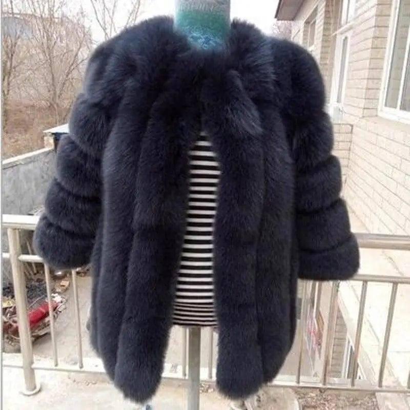 Russian imitation fur fur all-in-one women's winter-Black-5